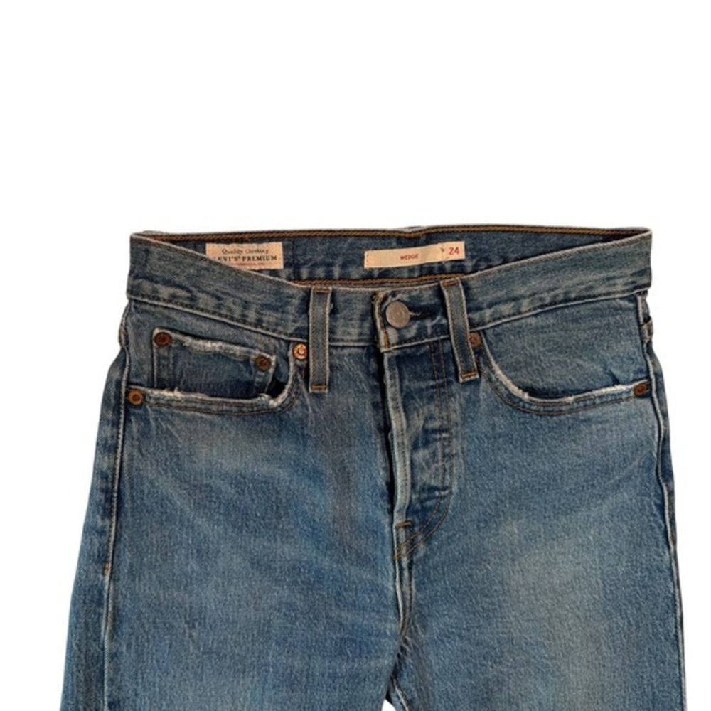 Levis Premium Wedgie Straight Jeans W24 Blue Denim High Rise Raw Hem 22861-0034